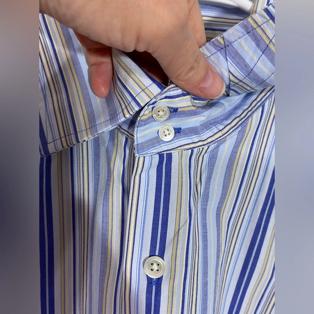 Y2K Banana Republic Striped Dress Shirt Hong Kong Made Vintage Blue Men’s Large